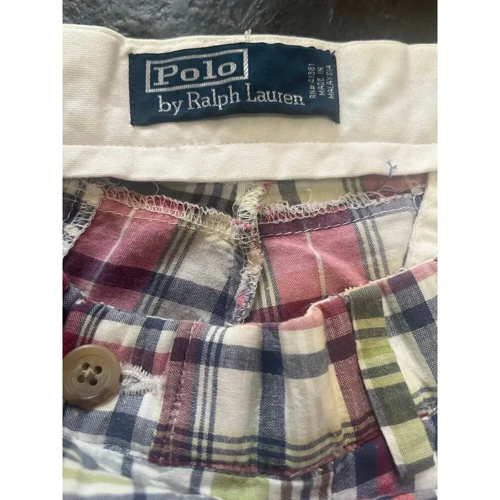 Polo by Ralph Lauren Shorts-Men Sz 35-Madras Plaid-1037